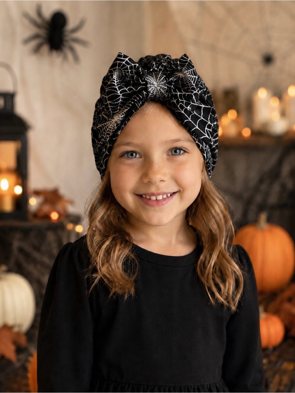Girls Halloween Spiderweb Bow Headwrap | Black & White Turban handmade